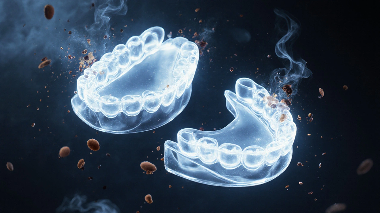 Dentalní šablony září modrým světlem, rozptylují tmavé pigmenty.