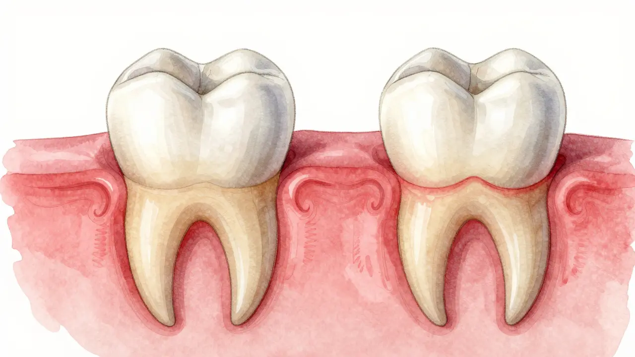 Cross-section of a tooth showing preparation for a crown with signs of nerve irritation.