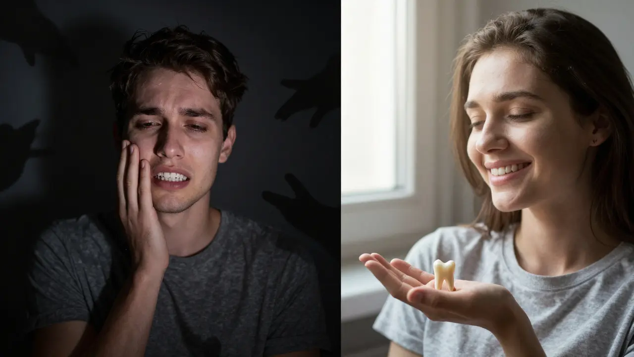 Kontrast mezi bolestí a úlevou: strach před zákrokem a klid po něm.