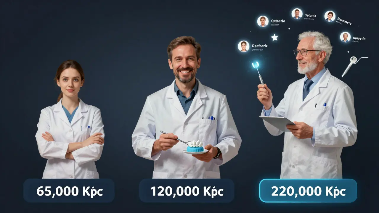 Vývoj kariéry zubaře od začátečníka až po specializovaného chirurga s vysokým příjmem.