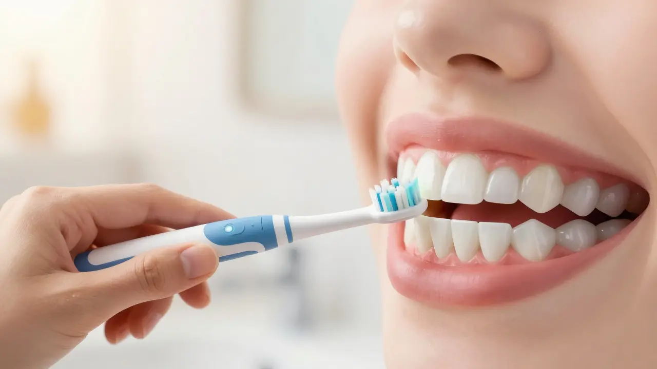Správná technika držení sonického kartáčku pod úhlem 45 stupňů