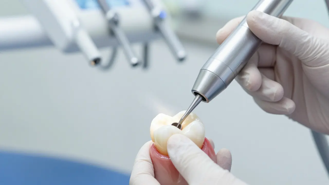 Ultrazvukový nástroj při profesionálním čištění zubního kamene