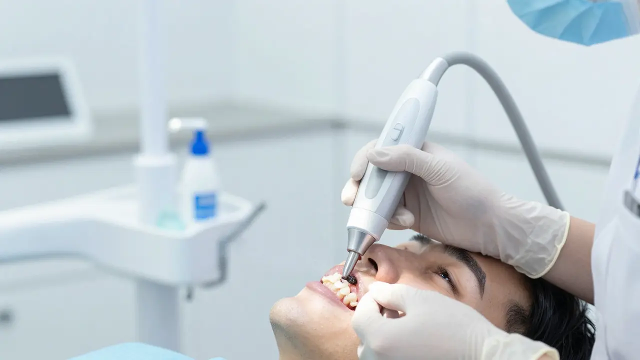 Odstranění zubního kamene ultrazvukem u dentální hygienistky
