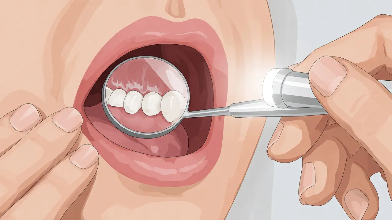Správný úchop dentálního zrcátka při kontrole mezizubních prostor
